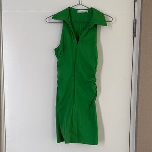 Mango Green Collared Zip-Up Mini Dress